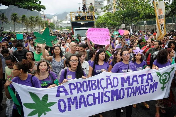 Demonstrators at the Marcha da Maconha in Rio de Janeiro